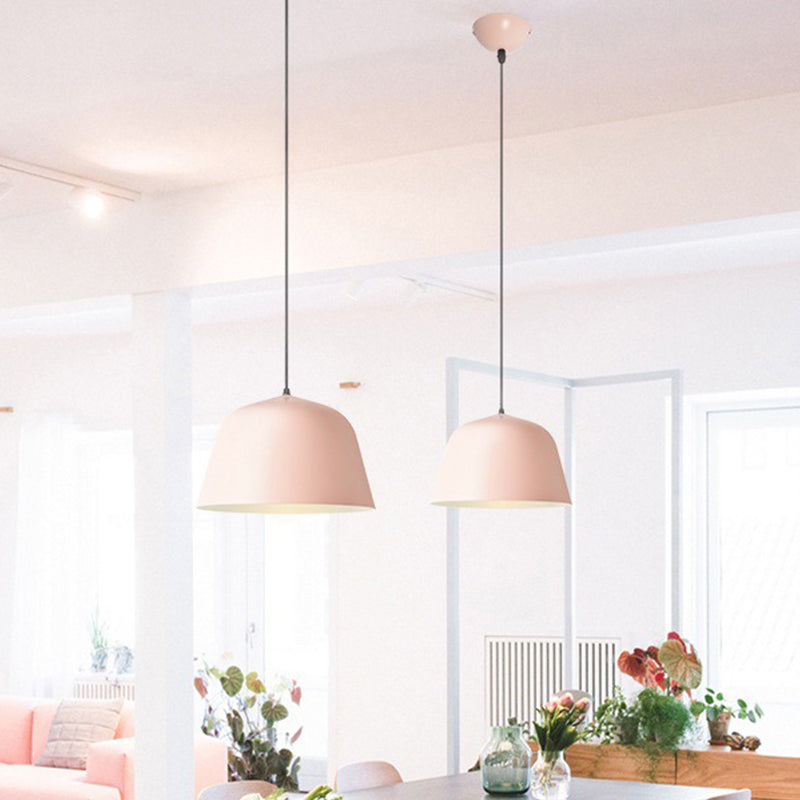 Macaron Single-Bulb Pendant Light With Pink/Grey/Green Bowl Shade Iron Finish | 10/12.5 Width