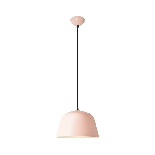 Macaron Single-Bulb Pendant Light With Pink/Grey/Green Bowl Shade Iron Finish | 10/12.5 Width