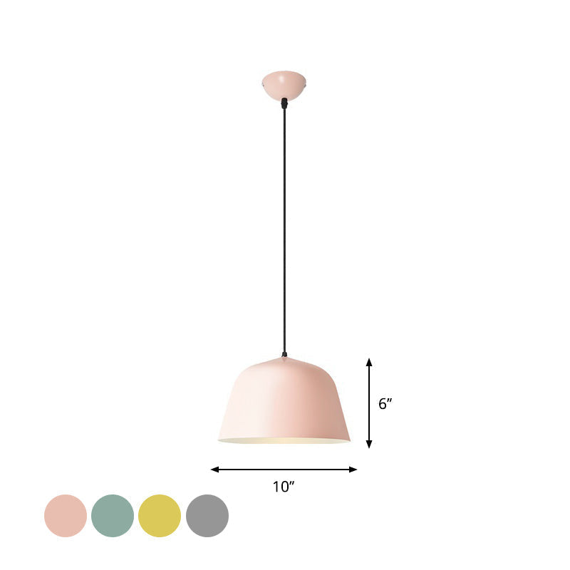 Macaron Single-Bulb Pendant Light With Pink/Grey/Green Bowl Shade Iron Finish | 10/12.5 Width