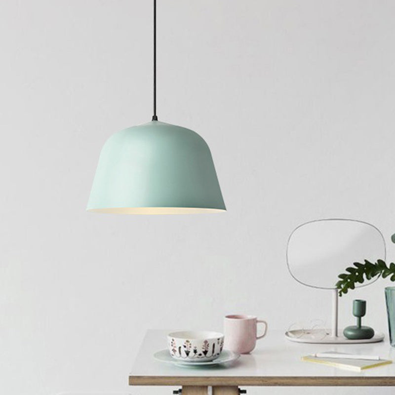 Macaron Single-Bulb Pendant Light With Pink/Grey/Green Bowl Shade Iron Finish | 10/12.5 Width