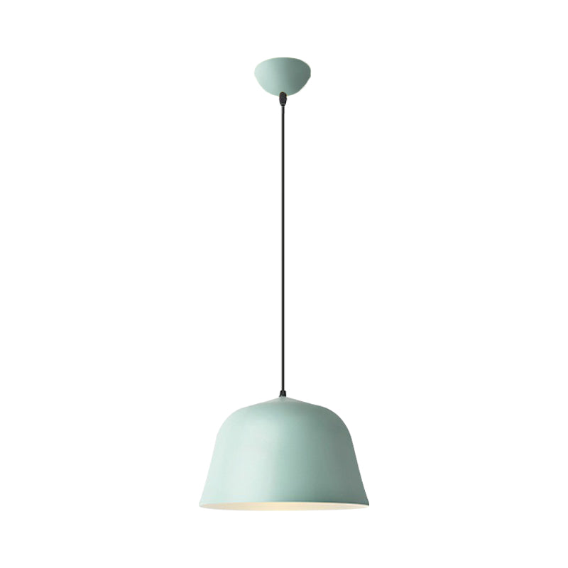 Macaron Single-Bulb Pendant Light With Pink/Grey/Green Bowl Shade Iron Finish | 10/12.5 Width