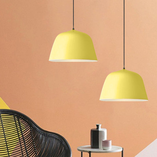 Macaron Single-Bulb Pendant Light With Pink/Grey/Green Bowl Shade Iron Finish | 10/12.5 Width