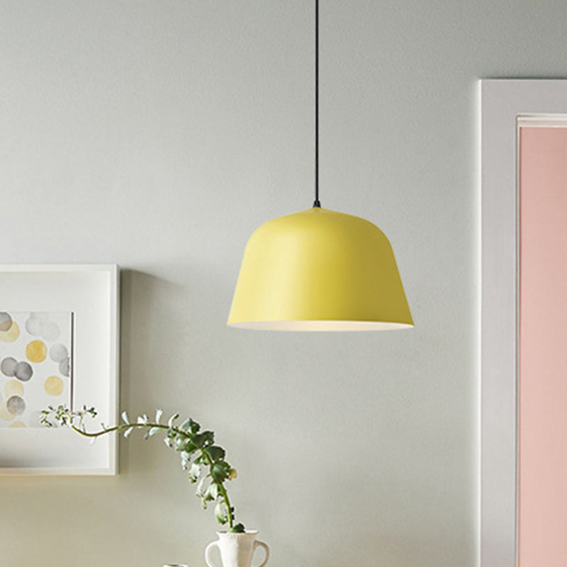 Macaron Single-Bulb Pendant Light With Pink/Grey/Green Bowl Shade Iron Finish | 10/12.5 Width