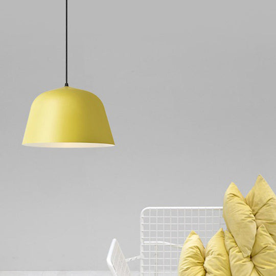 Macaron Single-Bulb Pendant Light With Pink/Grey/Green Bowl Shade Iron Finish | 10/12.5 Width