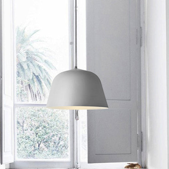 Macaron Single-Bulb Pendant Light With Pink/Grey/Green Bowl Shade Iron Finish | 10/12.5 Width