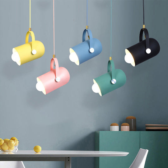 Macaron Blue/Pink/Black Pendant Light For Clothing Stores - Stylish 1-Light Suspension With Handled