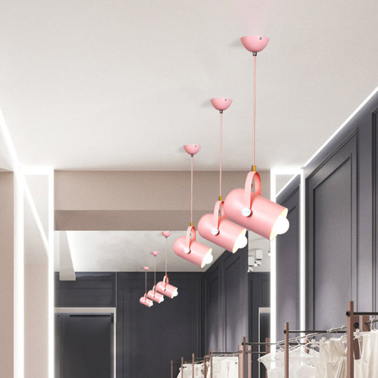 Macaron Blue/Pink/Black Pendant Light For Clothing Stores - Stylish 1-Light Suspension With Handled