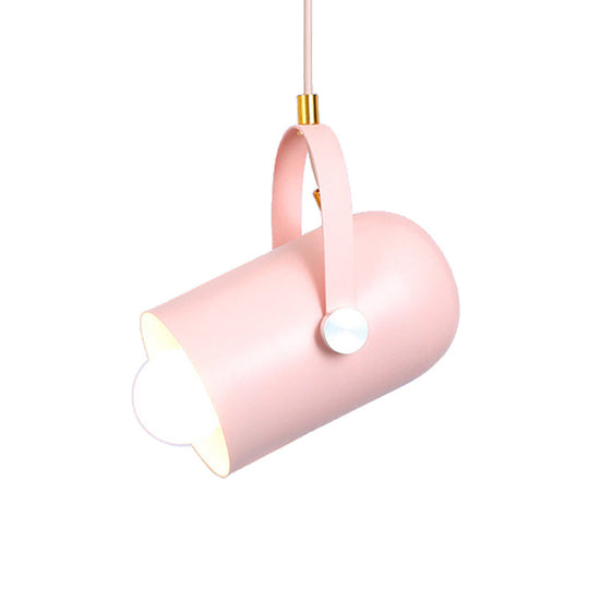 Macaron Blue/Pink/Black Pendant Light For Clothing Stores - Stylish 1-Light Suspension With Handled