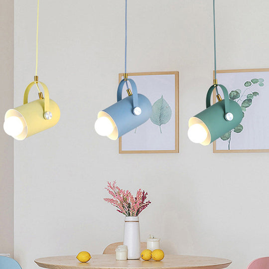 Macaron Blue/Pink/Black Pendant Light For Clothing Stores - Stylish 1-Light Suspension With Handled