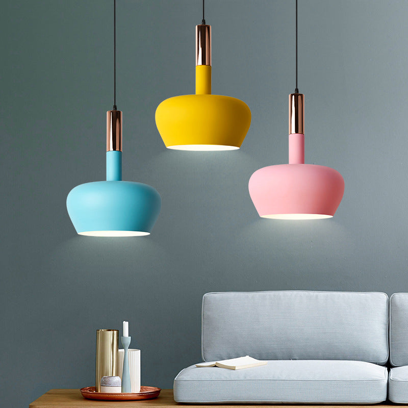 Macaron Metallic Down Lighting Pendant - Apple-Shaped 1-Light Ceiling Hang Light In Pink/Blue/Yellow