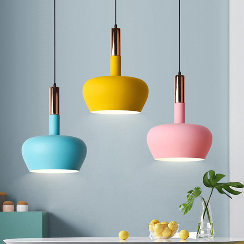 Macaron Metallic Down Lighting Pendant - Apple-Shaped 1-Light Ceiling Hang Light In Pink/Blue/Yellow