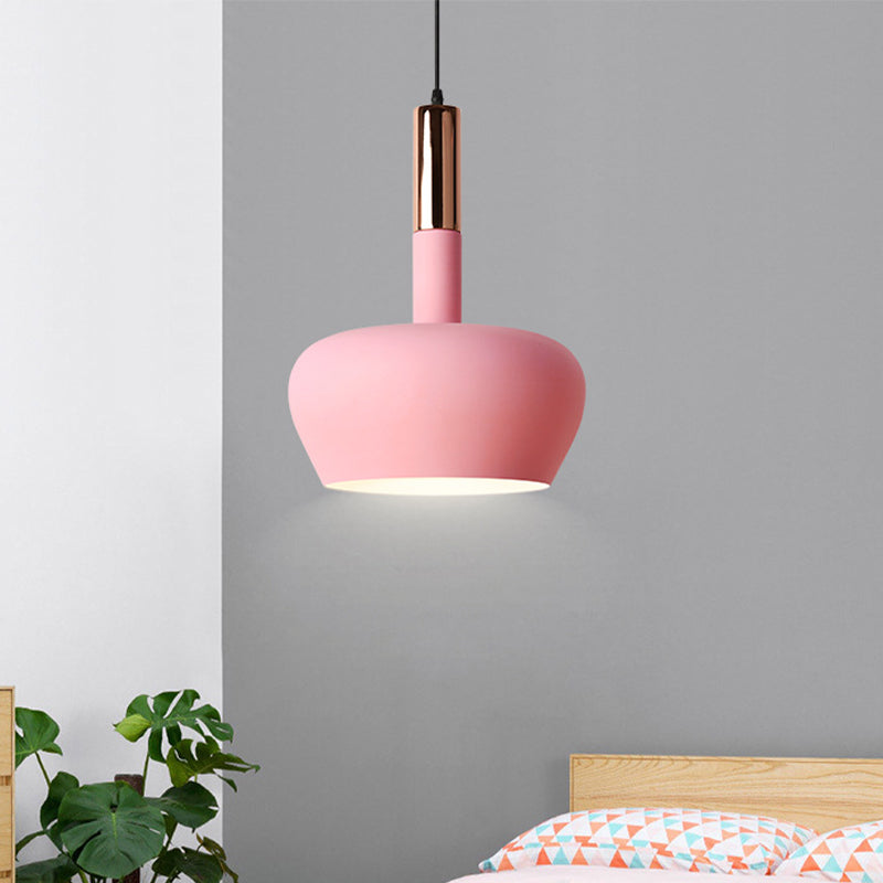 Macaron Metallic Down Lighting Pendant - Apple-Shaped 1-Light Ceiling Hang Light In Pink/Blue/Yellow