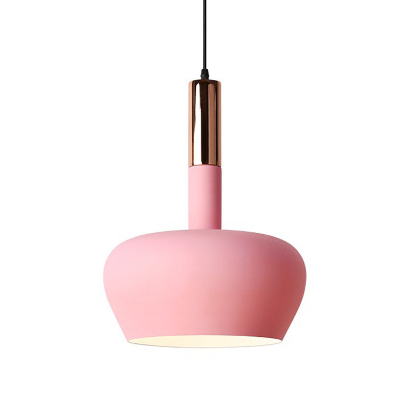 Macaron Metallic Down Lighting Pendant - Apple-Shaped 1-Light Ceiling Hang Light In Pink/Blue/Yellow