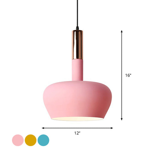 Macaron Metallic Down Lighting Pendant - Apple-Shaped 1-Light Ceiling Hang Light In Pink/Blue/Yellow