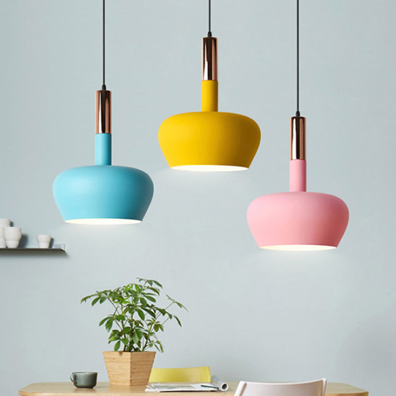 Macaron Metallic Down Lighting Pendant - Apple-Shaped 1-Light Ceiling Hang Light In Pink/Blue/Yellow