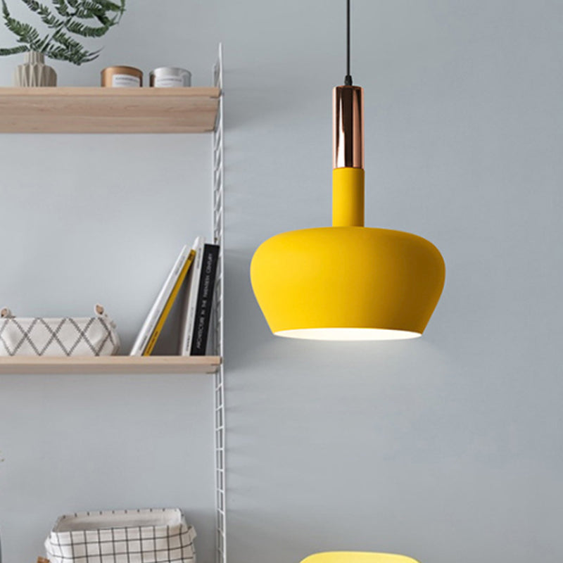 Macaron Metallic Down Lighting Pendant - Apple-Shaped 1-Light Ceiling Hang Light In Pink/Blue/Yellow