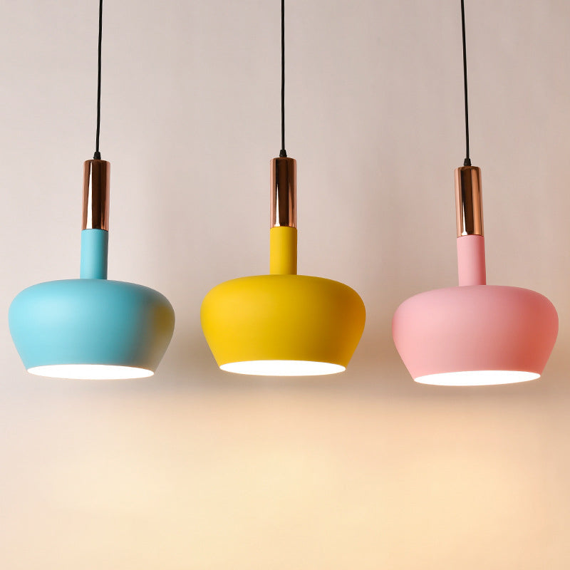 Macaron Metallic Down Lighting Pendant - Apple-Shaped 1-Light Ceiling Hang Light In Pink/Blue/Yellow