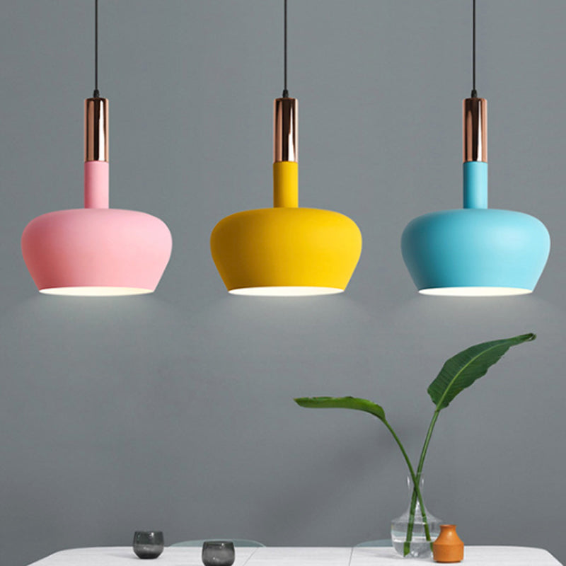 Macaron Metallic Down Lighting Pendant - Apple-Shaped 1-Light Ceiling Hang Light In Pink/Blue/Yellow