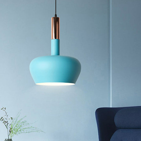 Macaron Metallic Down Lighting Pendant - Apple-Shaped 1-Light Ceiling Hang Light In Pink/Blue/Yellow