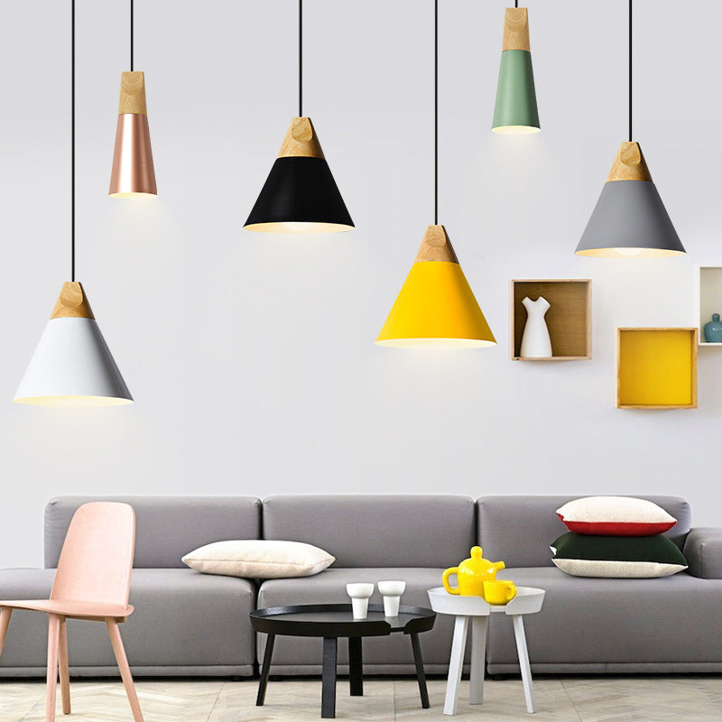 Harper - Mini Cone Suspension Lamp: Aluminum Macaron Single-Bulb Pendant Light