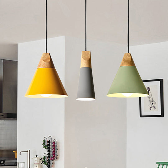 Harper - Mini Cone Suspension Lamp: Aluminum Macaron Single-Bulb Pendant Light