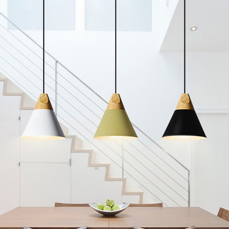 Harper - Mini Cone Suspension Lamp: Aluminum Macaron Single-Bulb Pendant Light