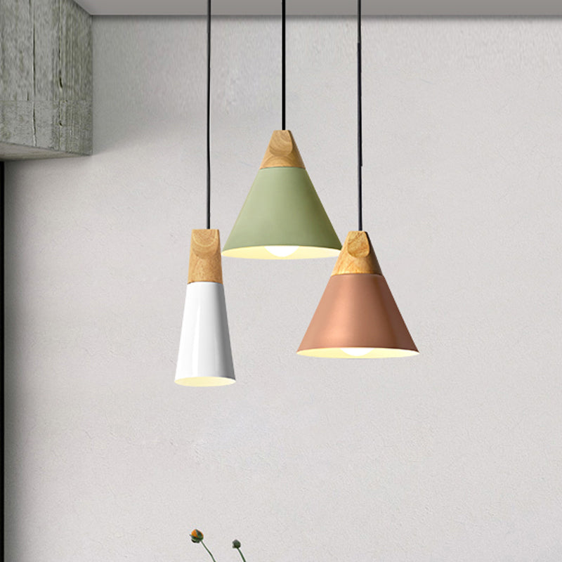 Harper - Mini Cone Suspension Lamp: Aluminum Macaron Single-Bulb Pendant Light