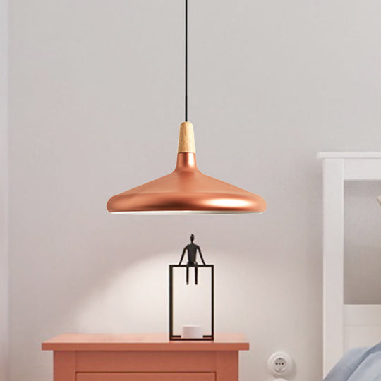 Hanging Macaron Aluminum Ceiling Light - Conical Design With 1-Bulb Pink/Gold/Grey & Wood Ideal Over