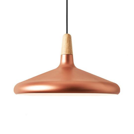 Hanging Macaron Aluminum Ceiling Light - Conical Design With 1-Bulb Pink/Gold/Grey & Wood Ideal Over