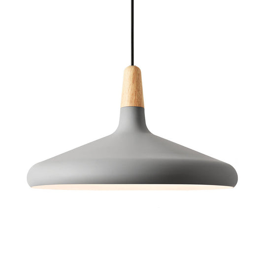 Hanging Macaron Aluminum Ceiling Light - Conical Design With 1-Bulb Pink/Gold/Grey & Wood Ideal Over