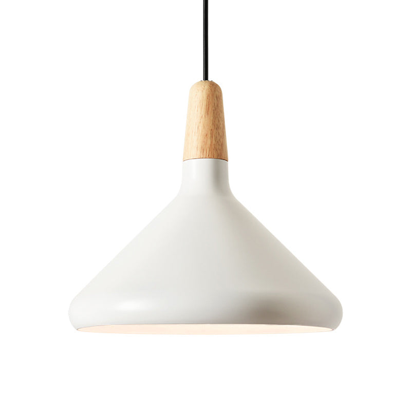 Hanging Macaron Aluminum Ceiling Light - Conical Design With 1-Bulb Pink/Gold/Grey & Wood Ideal Over