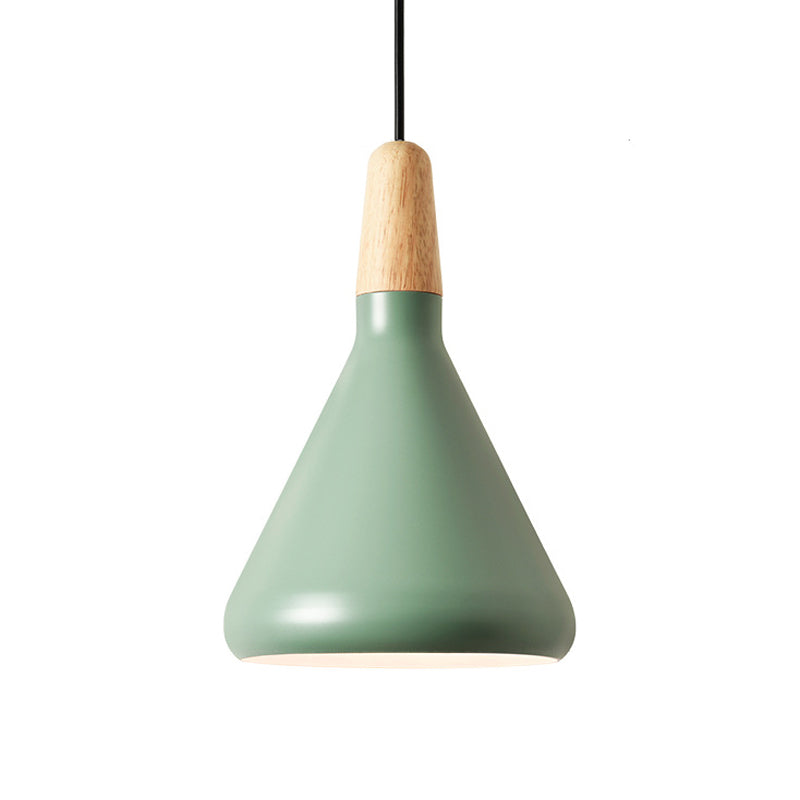 Hanging Macaron Aluminum Ceiling Light - Conical Design With 1-Bulb Pink/Gold/Grey & Wood Ideal Over