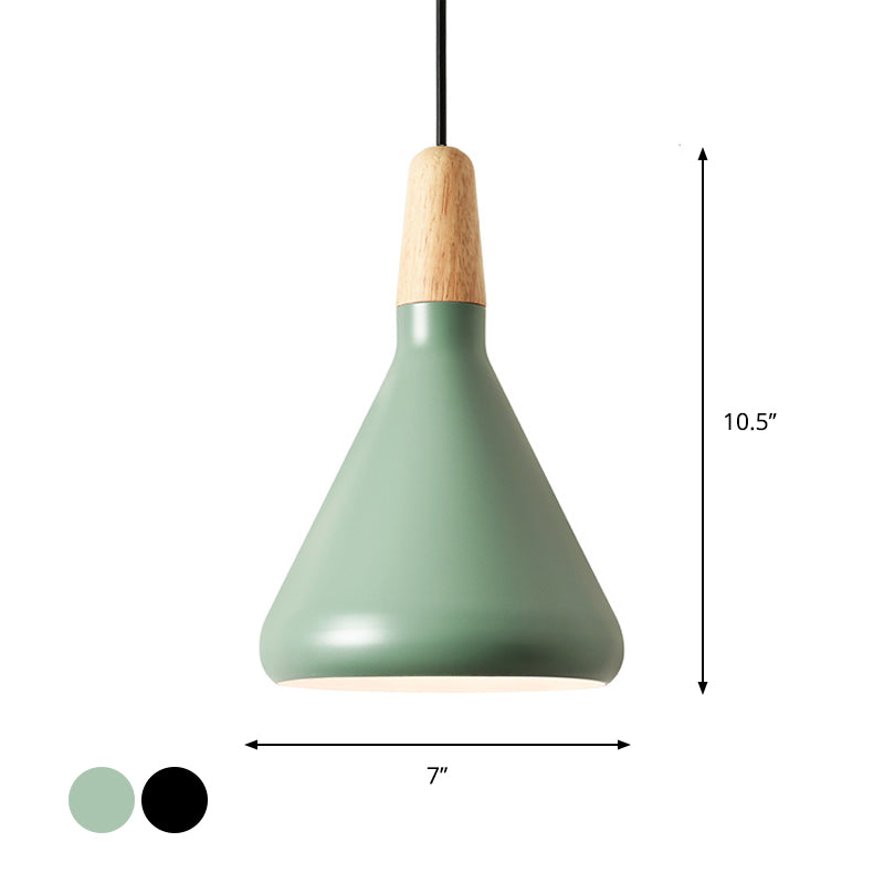 Hanging Macaron Aluminum Ceiling Light - Conical Design With 1-Bulb Pink/Gold/Grey & Wood Ideal Over