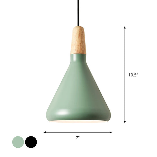 Hanging Macaron Aluminum Ceiling Light - Conical Design With 1-Bulb Pink/Gold/Grey & Wood Ideal Over