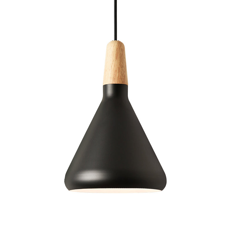 Hanging Macaron Aluminum Ceiling Light - Conical Design With 1-Bulb Pink/Gold/Grey & Wood Ideal Over