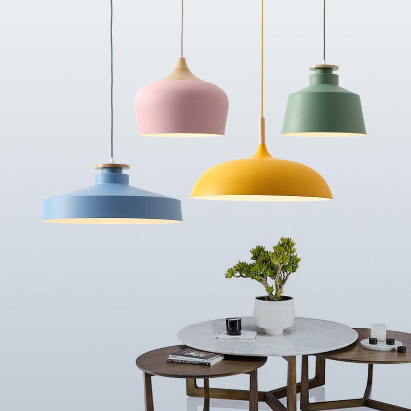 Macaron Style Aluminum Pendant Lamp In Pink/Yellow/Blue For Bedroom Ceiling