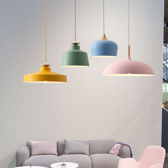 Macaron Style Aluminum Pendant Lamp In Pink/Yellow/Blue For Bedroom Ceiling