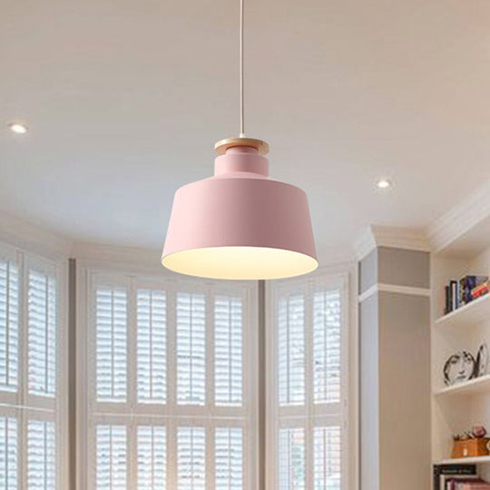 Macaron Style Aluminum Pendant Lamp In Pink/Yellow/Blue For Bedroom Ceiling Pink