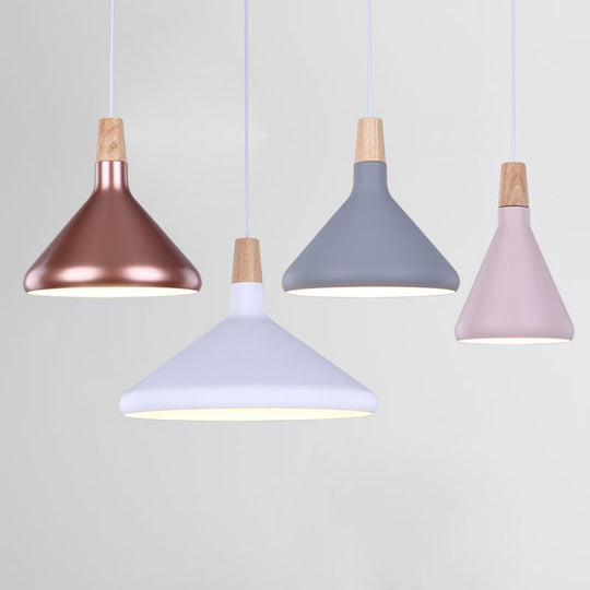 Macaron Aluminum Pendant Light - Flask Shape | Single Kitchen Dinette Drop Lamp In Gold/Blue/Pink &