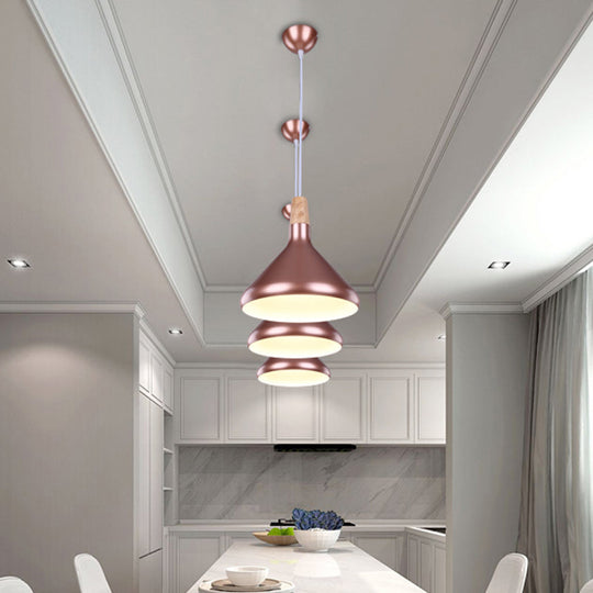 Macaron Aluminum Pendant Light - Flask Shape | Single Kitchen Dinette Drop Lamp In Gold/Blue/Pink &