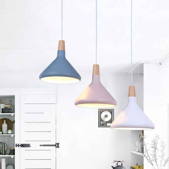 Macaron Aluminum Pendant Light - Flask Shape | Single Kitchen Dinette Drop Lamp In Gold/Blue/Pink &