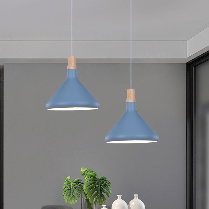 Macaron Aluminum Pendant Light - Flask Shape | Single Kitchen Dinette Drop Lamp In Gold/Blue/Pink &