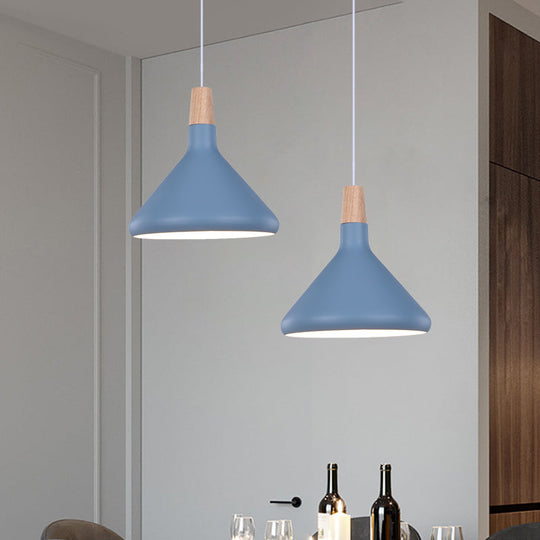 Macaron Aluminum Pendant Light - Flask Shape | Single Kitchen Dinette Drop Lamp In Gold/Blue/Pink &