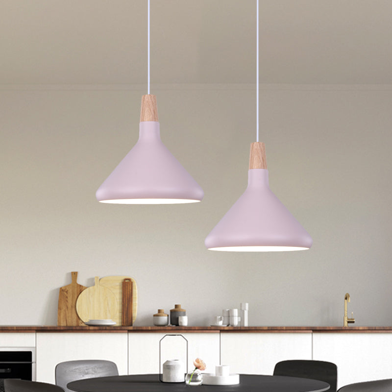 Macaron Aluminum Pendant Light - Flask Shape | Single Kitchen Dinette Drop Lamp In Gold/Blue/Pink &