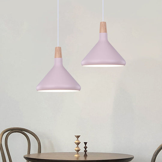 Macaron Aluminum Pendant Light - Flask Shape | Single Kitchen Dinette Drop Lamp In Gold/Blue/Pink &