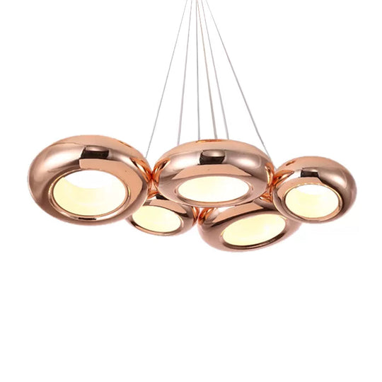 Modern Led Donut Iron Ceiling Lamp - 1/3/5 Lights Black/Rose Gold Chandelier Pendant Adjustable