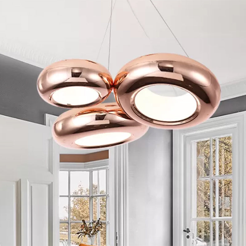 Modern Led Donut Iron Ceiling Lamp - 1/3/5 Lights Black/Rose Gold Chandelier Pendant Adjustable