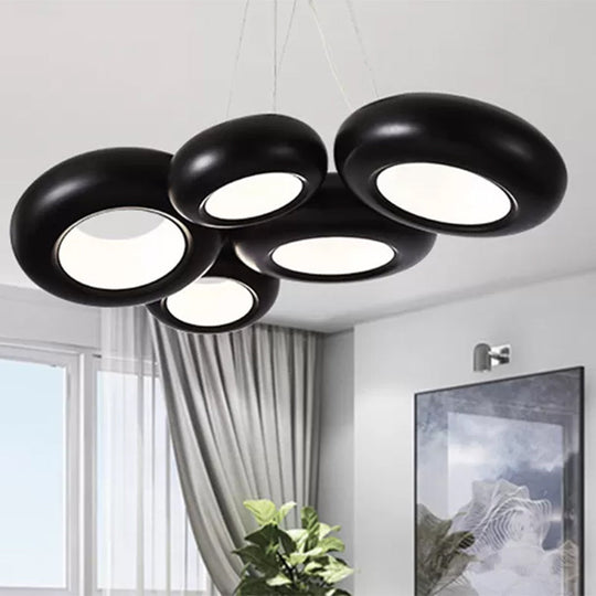 Modern Led Donut Iron Ceiling Lamp - 1/3/5 Lights Black/Rose Gold Chandelier Pendant Adjustable