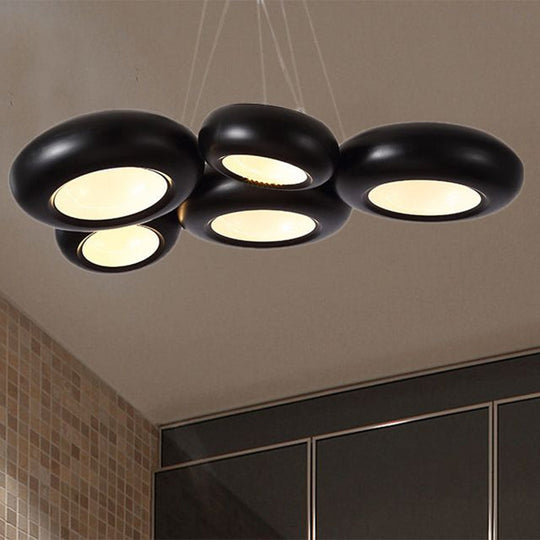 Modern Led Donut Iron Ceiling Lamp - 1/3/5 Lights Black/Rose Gold Chandelier Pendant Adjustable