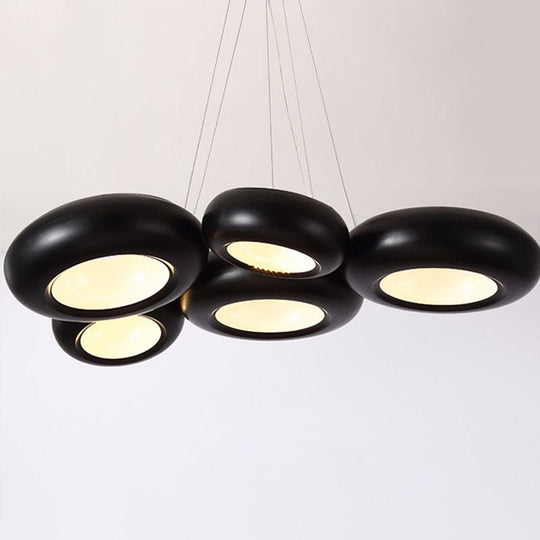 Modern Led Donut Iron Ceiling Lamp - 1/3/5 Lights Black/Rose Gold Chandelier Pendant Adjustable